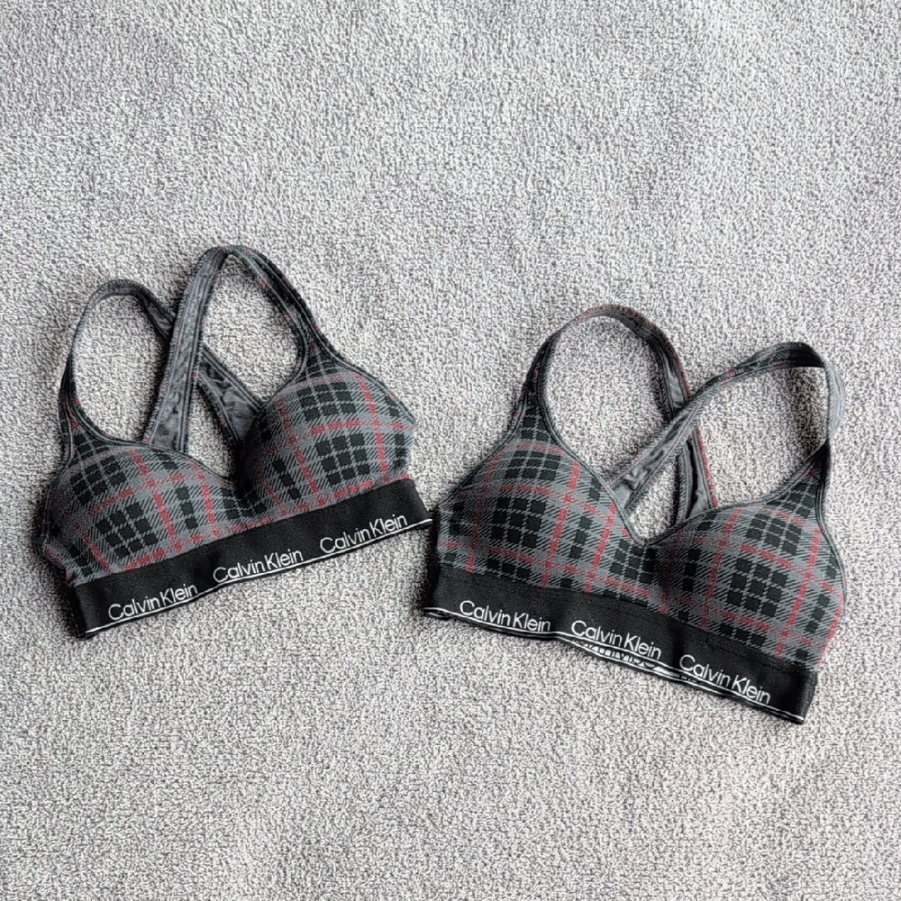 Calvin Klein Black And Grey Plaid Sports Bra Bundle Size XS